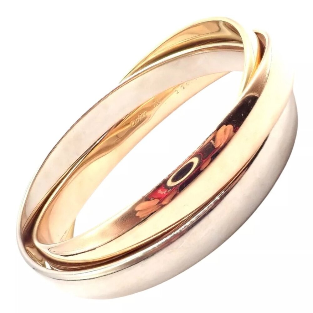 Authentic! Cartier 18k Tricolor Gold 101.5 Grams Rolling Trinity Bangle Bracelet